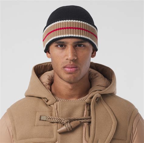 burberry reversible icon stripe cashmere scarf|Reversible Icon Stripe Cashmere Cotton Beanie in Black/camel.